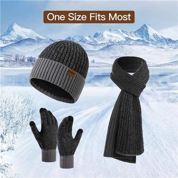 Winter Hats Scarf with Touchscreen Gloves and Beanie Hat Set with Fleece Lined - Picture 6 of 6